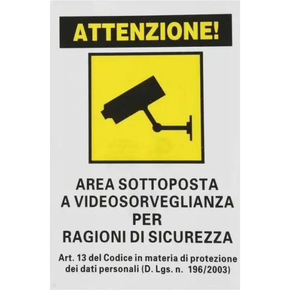 12x letreros área sujeta a videovigilancia PVC 20x30 cm idioma italiano