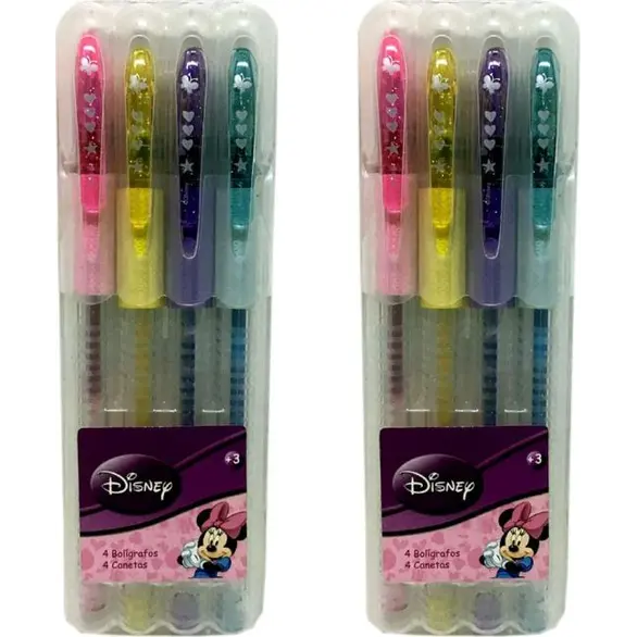 2x set de bolígrafos con purpurina disney minnie escolares 8pcs dibujar