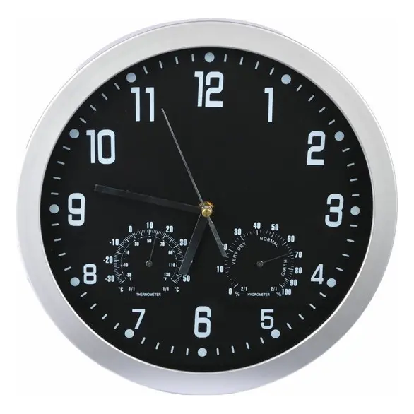Reloj de pared con higrómetro y termómetro incorporado, 30 cm, blanco y negro...