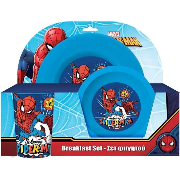 Set de comida Spiderman de 3 piezas plato bol taza almuerzo colegio niños