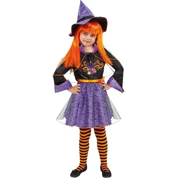 Disfraz de bruja de carnaval disfraz vestido para niñas de 3 a 9 años (S 3-4...