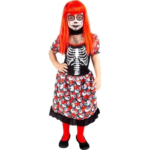 Disfraz de esqueleto mexicano para niña disfraz La Muerte 5-13 años Halloween...