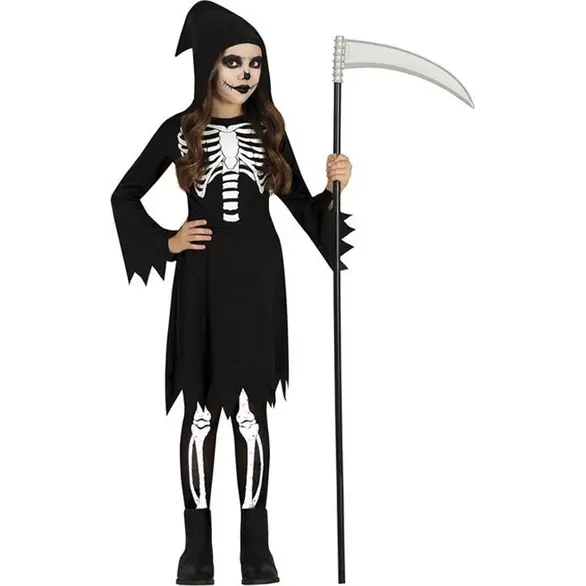 Disfraz Halloween parca muerte negro vestido para niña 3-12 años fiesta (5-6...