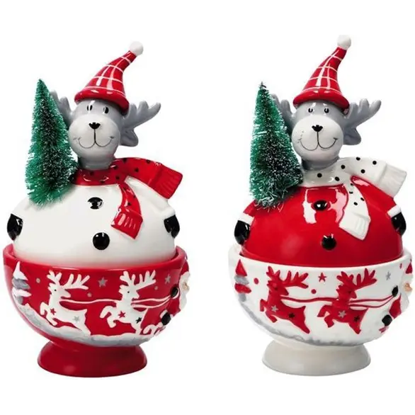 Decoración navideña Caja de renos de cerámica Contenedor de dulces 14x25 cm