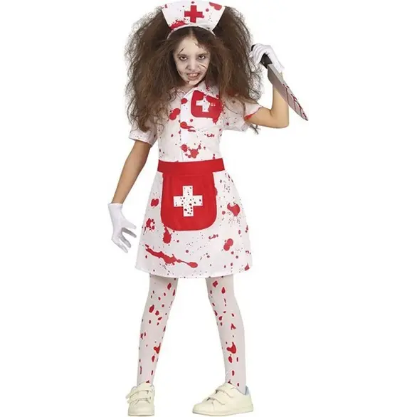 Disfraz de enfermera asesina Halloween vestido de terror para niñas 5-12 años...