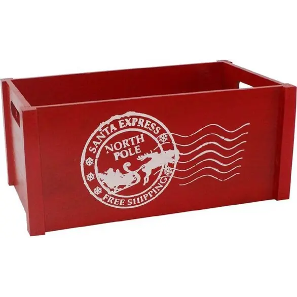 Caja para guardar objetos de madera navideña roja 14x28x18 cm Navidad