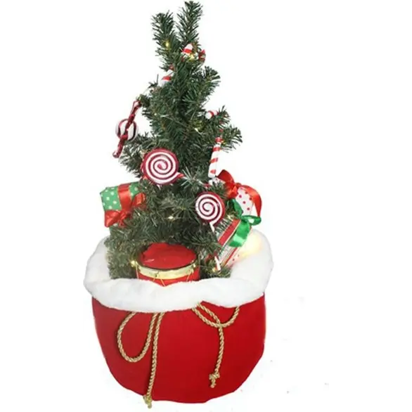 Árbol de Navidad Artificial Pequeño de 60 cm con Cadena de Luces LED y Adornos