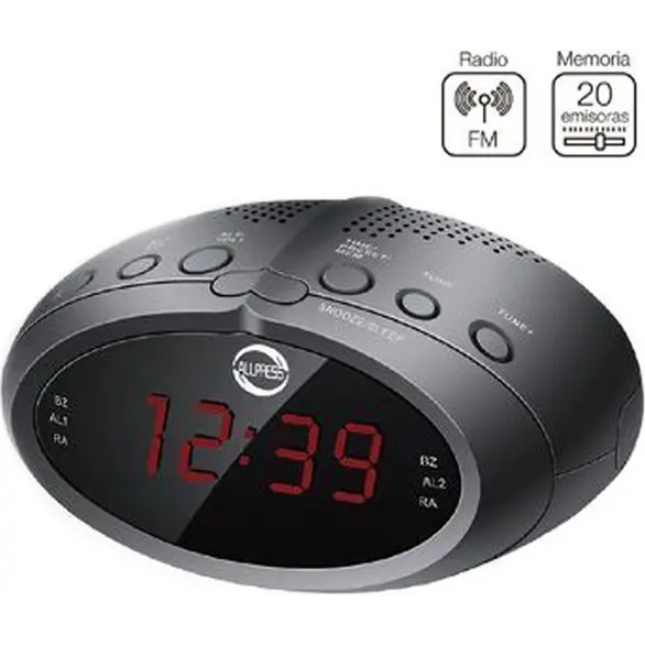 Radio Despertador Reloj Digital CR-2466 FM Pantalla LED Roja Alarma de Cabecera