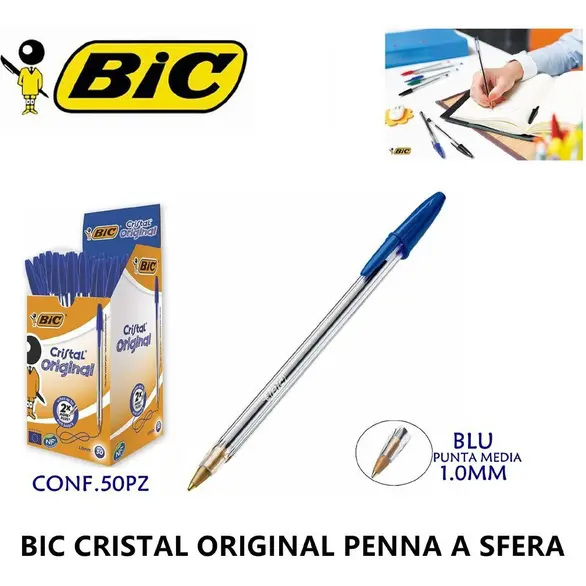 Bolígrafos Bic Cristal Pack de 50 uds Punta Tinta 1mm School Office (Azul)