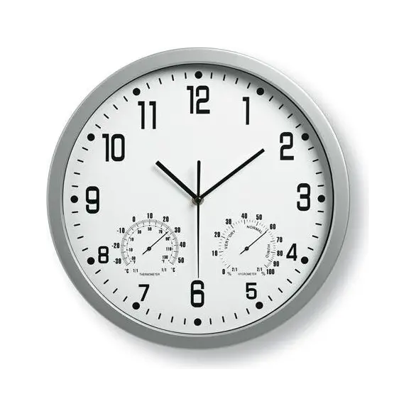 Reloj de pared con higrómetro y termómetro incorporado, 30 cm, blanco y negro...