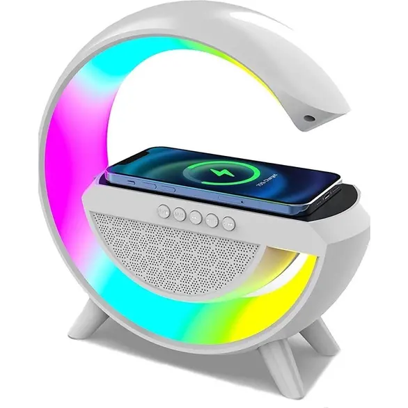 Lámpara LED RGB con altavoz Bluetooth de carga inalámbrica, radio FM recargable