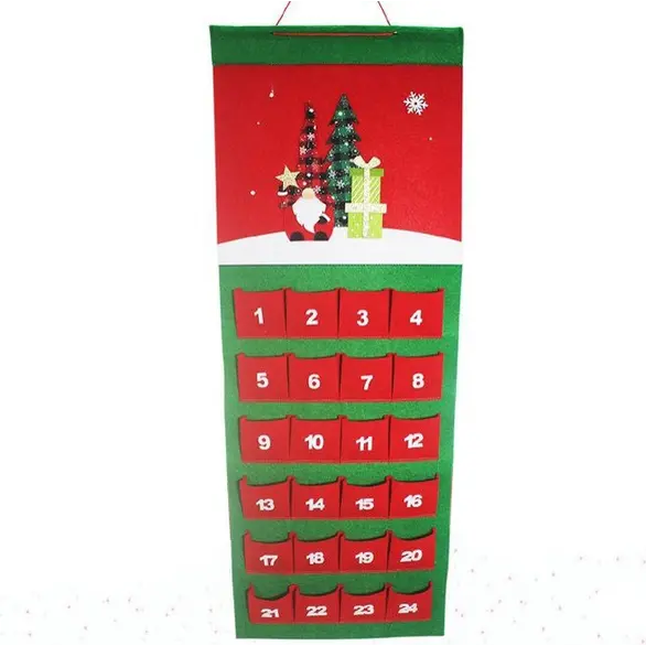 Calendario de Adviento Navidad fieltro 24 bolsillos adornos navideños 33x90cm