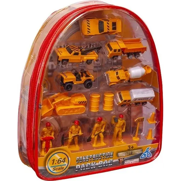 Playset de 7 coches de juguete para niños 1:64 con accesorios y mochila