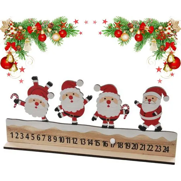 Calendario de Adviento navideño de madera 24 números Decorativo 30x13,5 cm