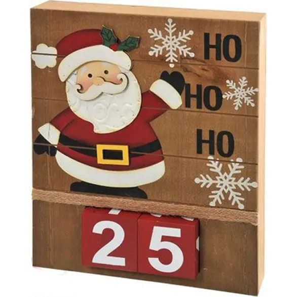 Calendario de Adviento navideño de madera Decoración Papá Noel 25x5x20 cm