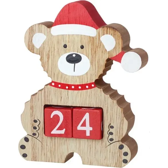 Calendario de Adviento de Navidad cubos de oso de madera decorativo 13,5x17cm