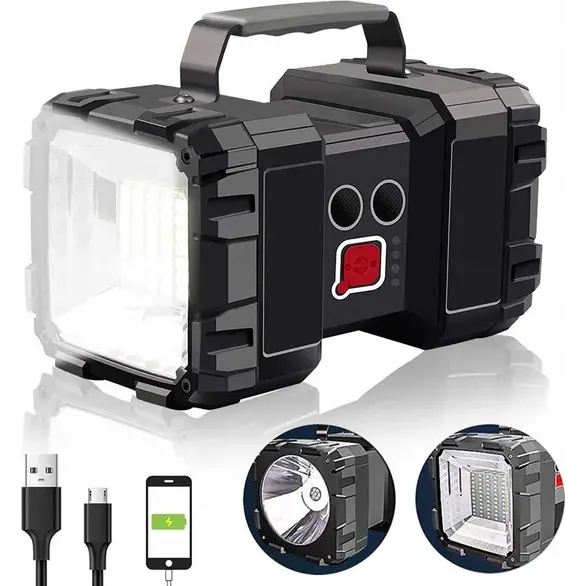Potente linterna LED portátil recargable para camping, emergencia USB