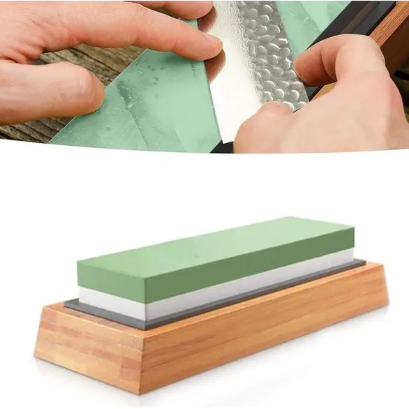 Piedra para afilar cuchillos, grano 1000/4000, con base de bambú antideslizante