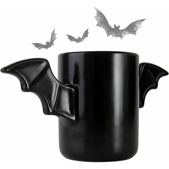 Taza de murciélago con alas, asas para desayuno, alas de murciélago, cerámica...