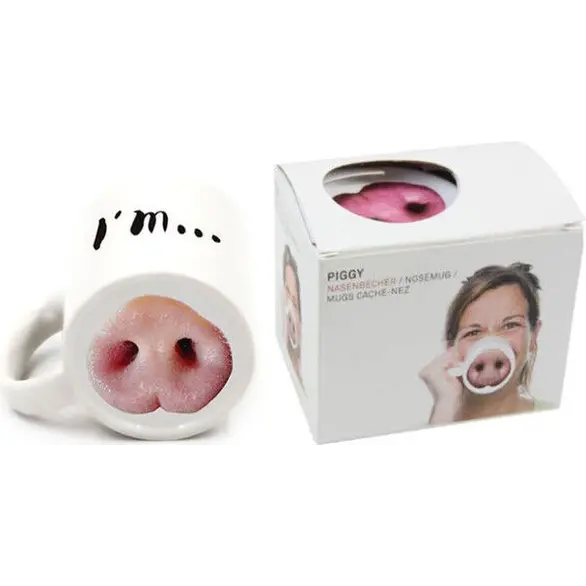 Taza linda con diseño de nariz de cerdo de broma para desayuno, té, leche,...
