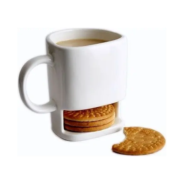 Taza cerámica con soporte para galletas blanco, idea de regalo café desayuno