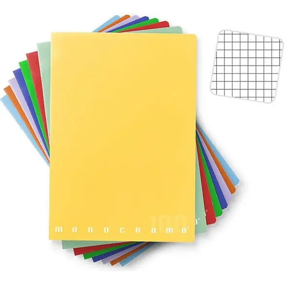 Set 10 cuadernos monocromo formato A5, cuadrados 4MM, colores surtidos escuela