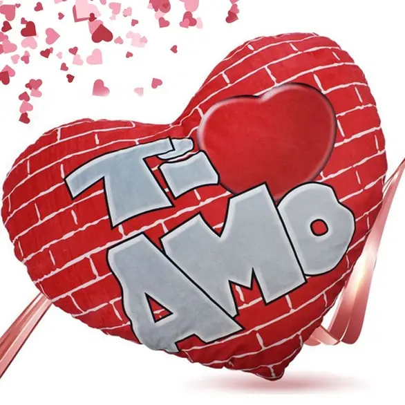 Cojín de Peluche en Forma de Corazón con Ti Amo 55cm Regalo San Valentín