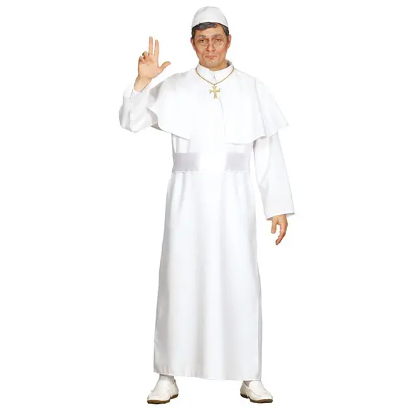 Disfraz de Carnaval Papa religioso hombre túnica larga pontífice blanca M/L (M)