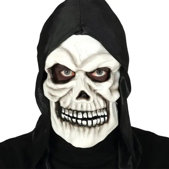 Máscara de Carnaval de Esqueleto de Calavera de Halloween en PVC Capucha Negra