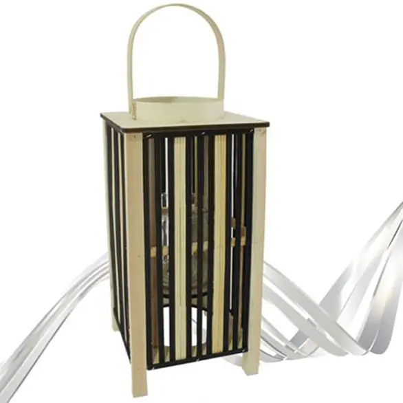 Portavelas de madera de bambú portátil, lámpara de camping, 42x20 cm