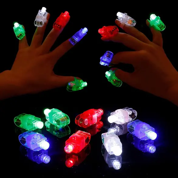 10 luces LED psicodélicas para dedos, anillos con pilas coloridos, fiestas