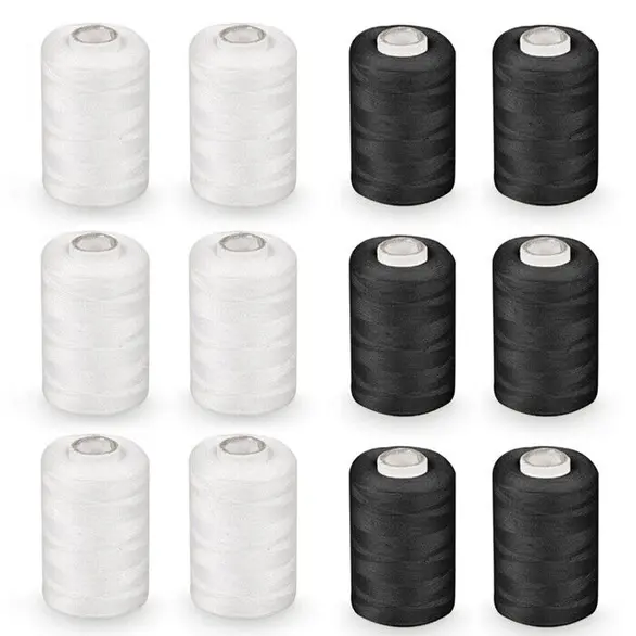 12x hilo de coser blanco y negro hilo de máquina 100% poliéster duradero