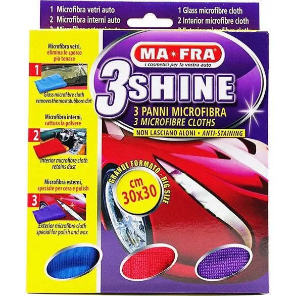 MAFRA 3SHINE 3 paños de microfibra antimanchas para lunas interiores y...