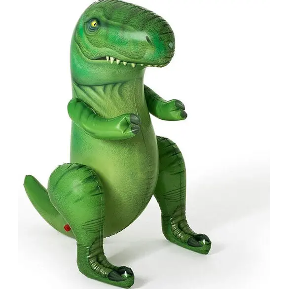 Juego inflable en forma de dinosaurio rociando agua para niños verano