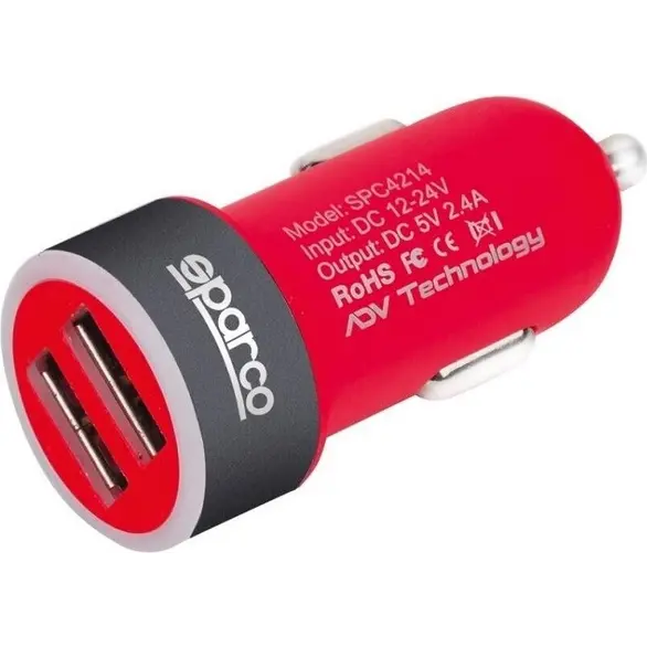 Cargador USB 12V/24 Toma Mechero Rojo Doble Puerto Coche Furgoneta