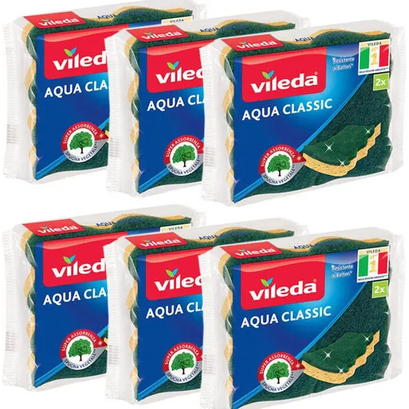 12 Vileda Aqua Classic Esponja Fibra Abrasiva Biodegradable Limpieza Cocina