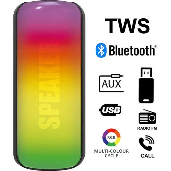Altavoz Bluetooth TWS Portátil Inalámbrico con Led RGB USB FM Altoparlante
