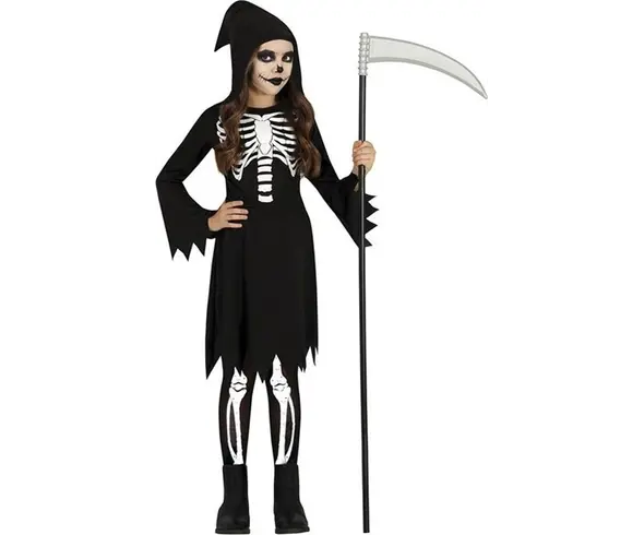 Disfraz Halloween parca muerte negro vestido para niña 3-12 años fiesta...