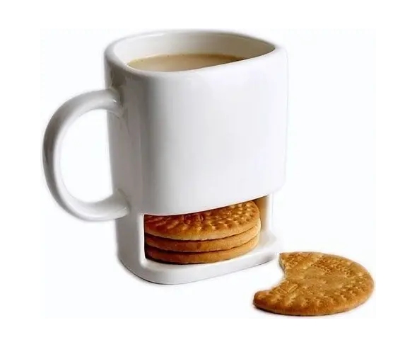 Taza cerámica con soporte para galletas blanco, idea de regalo café desayuno