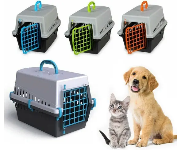 Portador de viaje de plástico para perros y gatos con rejilla 10570