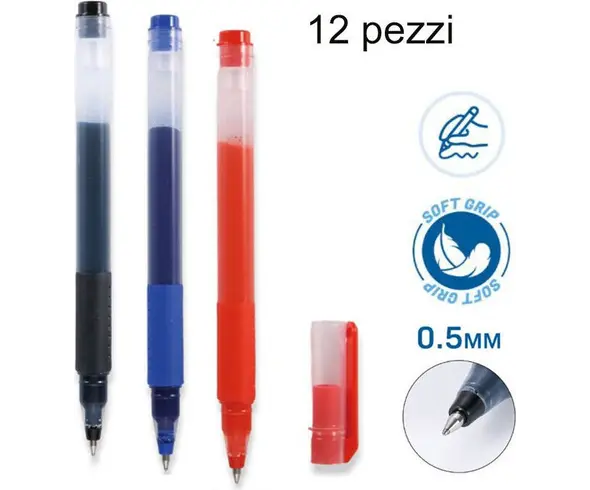 12 bolígrafos de tinta de gel, 0,5 mm, fino, rojo, azul y negro, escolar (Negro)