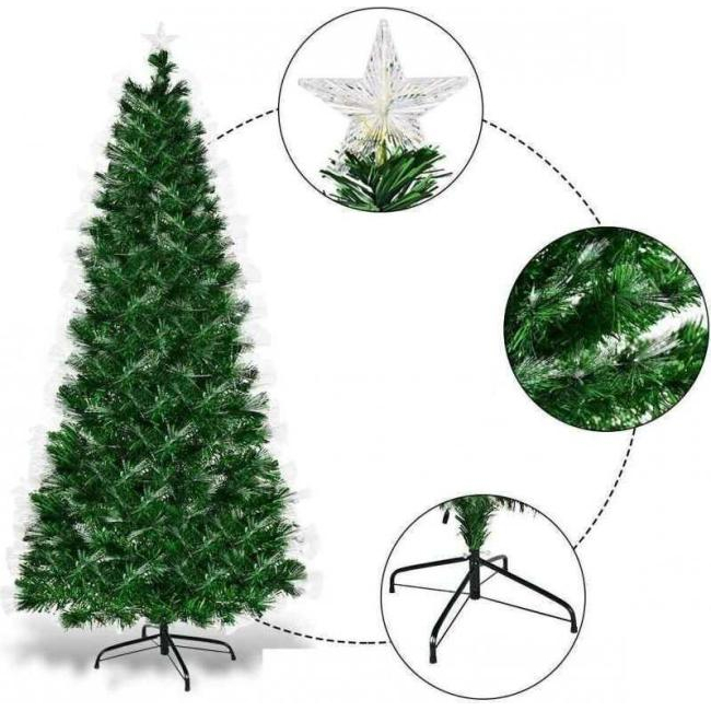 Árbol de Navidad artificial con luces LED de fibra óptica 7 colores RGB Verde...