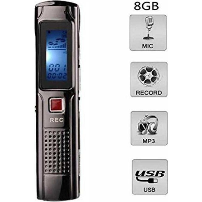Grabadora de voz digital 8GB MP3 Grabadora de voz recargable Mini USB Voz