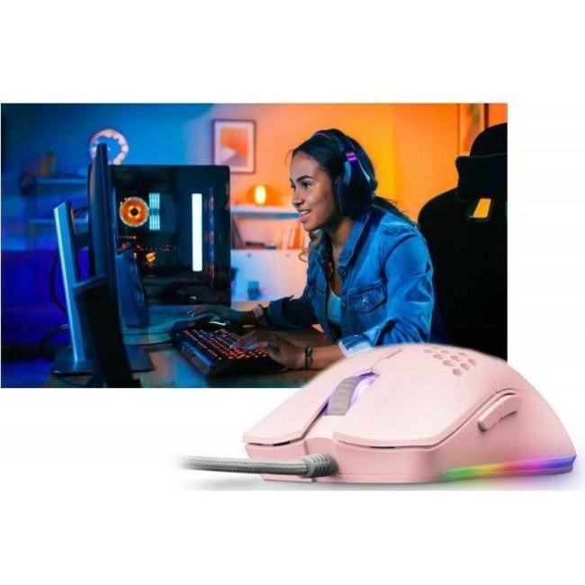Ratón para juegos con cable ambidiestro rosa RGB GAMING Light LED iluminado