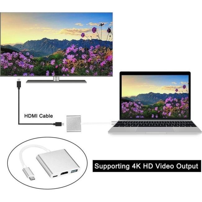 Adaptador de tipo C a HDMI Multi puerto USB 3.1 audio video Resolución 4K 5