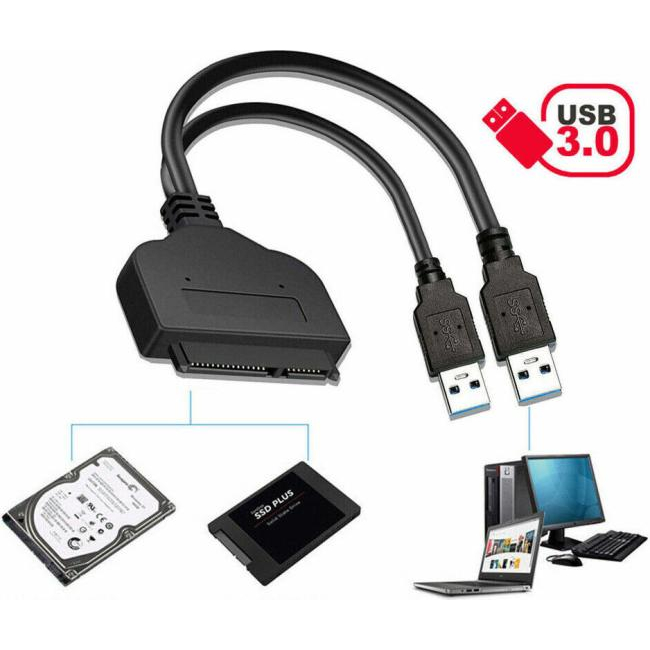 Adaptador de cable convertidor de disco duro de PC de 2 puertos USB a SATA de...